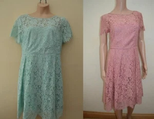 New M&S Collection Duck Egg Blue or Antique Rose Lace Swing Dress Sz UK 10 22 - Picture 1 of 11
