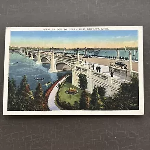 CARTOLINA PONTE "Nuovo ponte" a Belle Isle Detroit MI vintage lino 1935 timbro postale - Foto 1 di 2