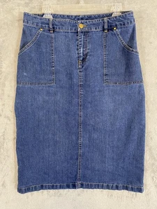 Ruby Rd Denim Skirt Womens Petite 12P Blue Stretch Pencil Straight Pockets Split - Picture 1 of 7