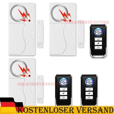 110dB Funk Einbruchschutz mit Fernbedienungen Tür Fensteralarm Alarmanlage Weiß - Bild 1 von 4
