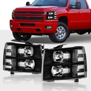 LH+RH Black Housing Clear Lens For 2007-2014 Chevy Silverado 1500 2500 3500 HD - Picture 1 of 13