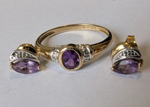 Amethyst Gold Ring And Earring Set - Picture 1 of 12