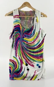 Y2K Boho Chic Tank Size Large Rainbow Sequined Lace Back Colorful Artsy - Picture 1 of 9