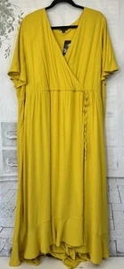 Torrid Damen gelb ausgestellt SS Stufen Surplice Wickel Maxi Kleid Gr. 4X 4 26 NEU - Bild 1 von 18