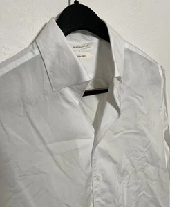 Suitsupply Button Front Casual Shirt Men's 15.5 (39) Slim Fit Cotton Linen White - Picture 1 of 8