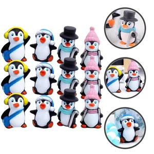 12 Stück Klebe Pinguin Ornamente Miniaturen Pinguine Cartoon Figuren - Bild 1 von 10