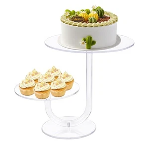 2 Tier Clear Cake Stand Acrylic Cupcake Display Holder Dessert Pastry Tower f... - Picture 1 of 7