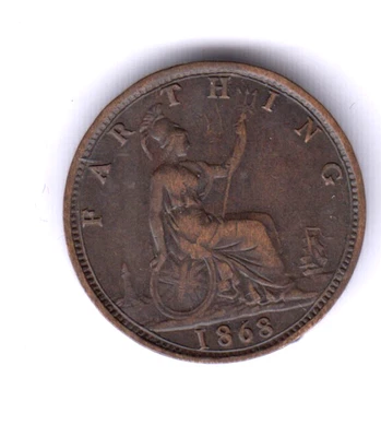 GREAT BRITAIN UK Farthing copper Victoria 1868 (gbr1244) - Image 1 of 2