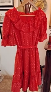 Abito rosso danza quadrato vintage in raso con cuciture donna taglia 12 - Foto 1 di 14