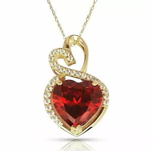 14K Solid Yellow Gold Double CZ Heart 0.8" Pendant w/ January Garnet Birthstone - Picture 1 of 1