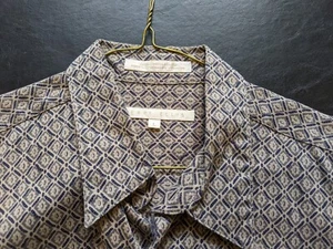 PERRY ELLIS Mens Long Sleeve Dress Shirt Sz L Blue Geometric Print Button Up - Picture 1 of 7
