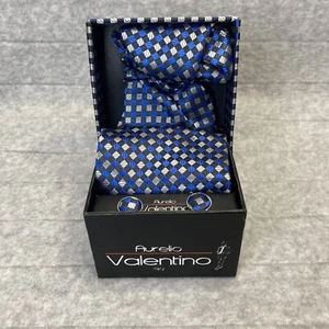 Aurelio Valentino Tie Cufflinks Handkerchief Men’s Accessory Set Blue Black - Picture 1 of 5