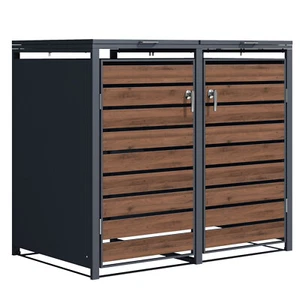 SCHARTEC Mülltonnenbox 2er Metall Holz 240l Mülltonnenhaus Mülltonnenverkleidung - Bild 1 von 14