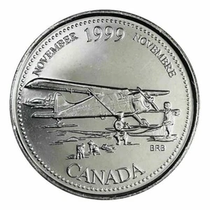 🇨🇦 Canada quarter 25 cents coin, ✈️ Millennium (November) THE AIRPLANE, 1999 - Bild 1 von 2