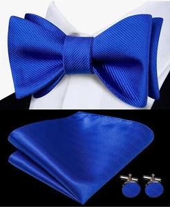 Pre-Tied Bowtie, Hanky, & Cufflinks: Pin-Point Royal Blue (LH-2510) - Picture 1 of 2