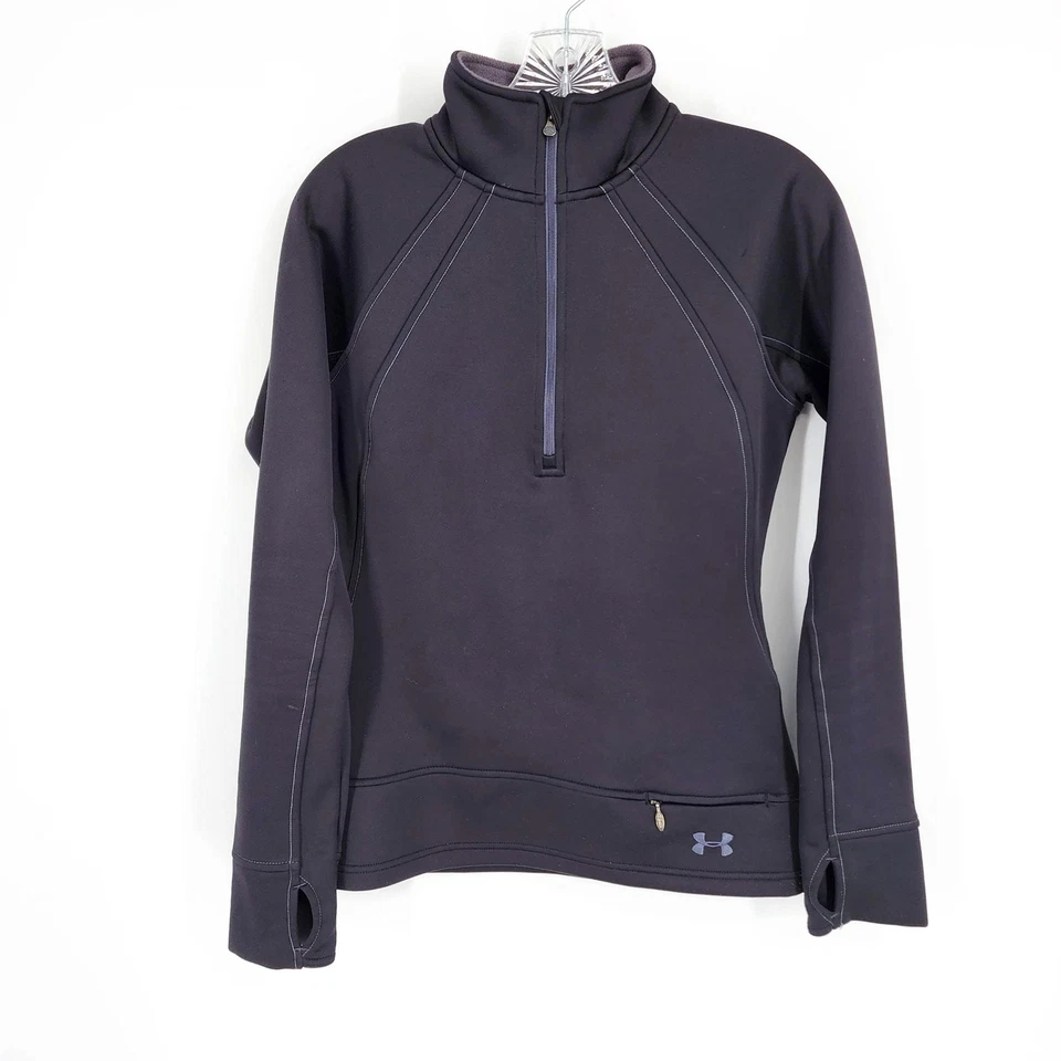 Under Armour Semi Fitted Jacket S Black Neoprene Thumb Holes Half Zip Pullover - Image 1 of 4
