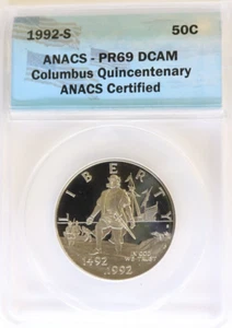 1992-S COLUMBUS QUINCENTENARY COMMEMORATIVE HALF DOLLAR - ANACS PR69 DCAM - Picture 1 of 3