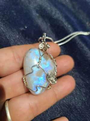 РЕДКАЯ! Кулон ручной работы AAA Multicolor Flash Rainbow Moonstone с чистым серебром - Изображение 1 из 4