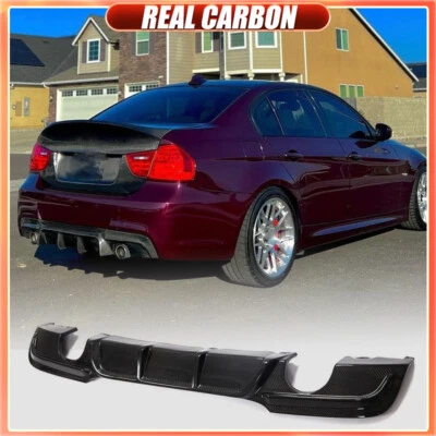 REAL CARBON Rear Bumper Diffuser Lip Bodykit For BMW E90 325i 335i M-Sport 09UP - Image 1 of 4