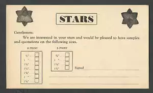 Ca 1937 PC CLEVELAND OH JOHNSTON & JENNINGS MFG OF 5 & 6 POINT STARS, UNPOSTED - Picture 1 of 1