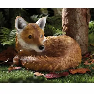 Curled Up Fox Garden Decoration Animal Ornament Hand Painted Weather Resistant - Picture 1 of 3