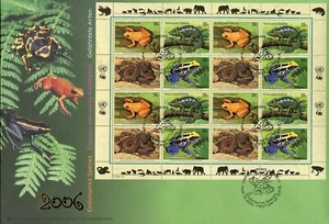UNITED NATIONS 2006 ENDANGERED SPECIES FROGS NY GENEVA & VIENNA SHEETS 3 FDCS - Picture 1 of 3