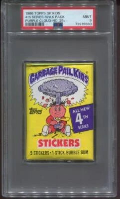 1986 TOPPS GARBAGE PAIL KIDS 4TH SERIES WAX PACK - PURPLE CLOUD NO .25c - PSA 9 - Image 1 of 2