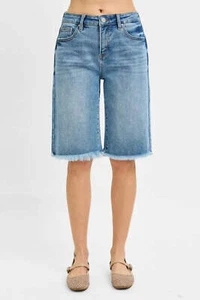 Bermuda Shorts Plus Size - Tummy Control - Distressed Raw Hem - Picture 1 of 8