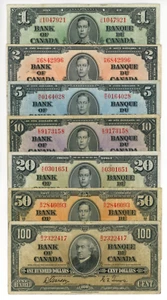 1937 Bank of Canada $1 - $100 Banknote Set - Picture 1 of 2