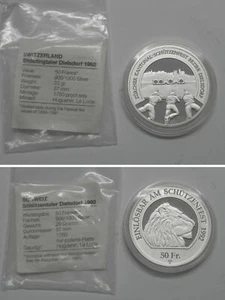 1992 Switzerland 50 Francs Shooting Taler Dielsdorf Silver Proof, 1750 Mintage - Picture 1 of 1
