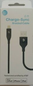 AT&T 6ft Charge Sync USB Braided Cable iPhone 13 12 X 8 7 6/Plus/iPad Lightning
