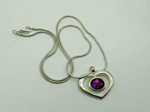 Vintage Necklace Pendant Abalone Paua Mexico Heart Silver Metal - Picture 1 of 7