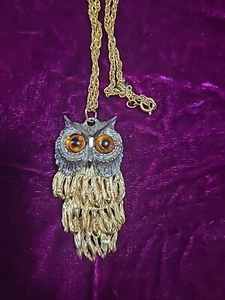 Collar Colgante Articulado Grande De Colección Años 70 Búho Pájaro Dorado Plata 2 Tonos Envío Gratis - Imagen 1 de 2