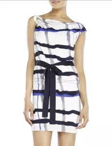 Escada Doutzen Belted Silk Plaid Printed Watercolor Dress Italy Size 38 /2 - Picture 1 of 5
