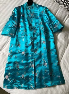 Vintage Satin Chinese Cheongsam Coat, Dress, Dressing Gown, House Coat UK10-12 - Picture 1 of 20