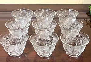 Set of 9 Vintage Anchor Hocking SANDWICH CLEAR 2 3/8" Custard Cups - Picture 1 of 2