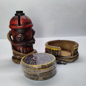 Fire Department Coasters Set of 4 With Fire Hydrant Bank Resin Figurine - Picture 1 of 8