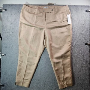 NWT Calvin Klein Linen Blend Dress Pants Women Size 24 W Tapered Ankle Khaki - Picture 1 of 13