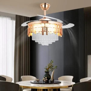 42" Crystal Ceiling Fan w/ Light and Remote Control, 3 Color 6 Speeds Changes - Picture 1 of 10