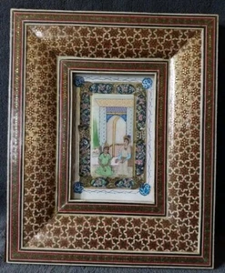 Persian Miniature Painting In Gorgeous Mosiac Frame - Picture 1 of 9