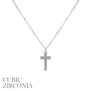 Zirkonia einfache Kreuz Halskette rhodiniert oder vergoldet (0,5 x 0,75 Zoll) (18 + 2 Zoll) - Bild 1 von 10