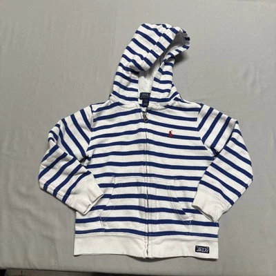 Polo Ralph Lauren Boys 5 Blue Striped Cotton Zip Up Hoodie Sweatshirt Preppy - Image 1 of 4