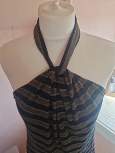 Next Halter Neck Top Size 12 Gold Navy Green Stripes Never Worn Neck Without Tag - Picture 1 of 7