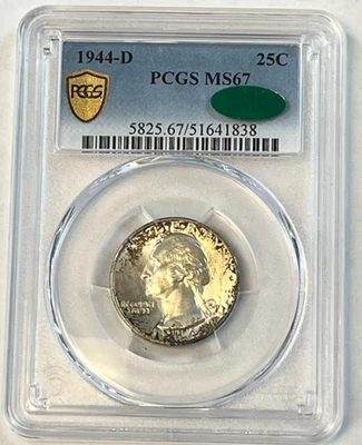1944 D Washington Quarter 25C PCGS MS67 CAC - Green Sticker - Image 1 of 4