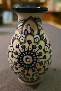 Vaso bocciolo ceramica messicana dipinto a mano 3” tessuto Javier Servin firmato - Foto 1 di 7