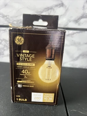 GE 40W Replacement 3W Vintage Style Amber G25 Globe LED Warm Candle Light - Image 1 of 4