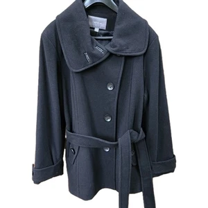 APT 9 DAMEN XL SCHWARZ WOLLE PEACOAT WINTERMANTEL EINREIHER JACKE MIT GÜRTEL - Bild 1 von 14