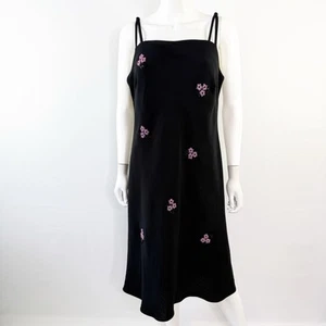 Evan-Picone Black Beaded Shift Dress Size 14 Square Neck Y2K 2000s Classic 90s - Picture 1 of 10