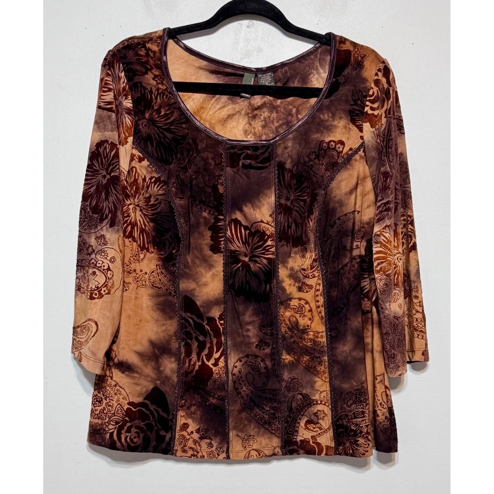 Serenade New York Boho Velvet Burnout Tunic Top Size 1X Whimsigoth Dark Academia - Image 1 of 4