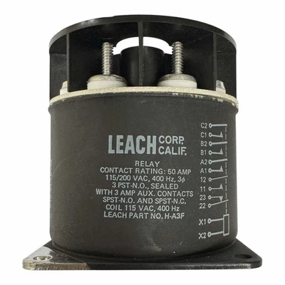 H-A3F HA3F Leach 3PST Mil Spec Relay 115/200Vac/3A 400Hz 5945-01-493-8688 - Image 1 of 3
